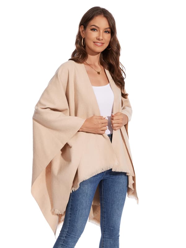 Elegant damesjal, åben front cape poncho, blød og egnet til forår, efterår og vinter.