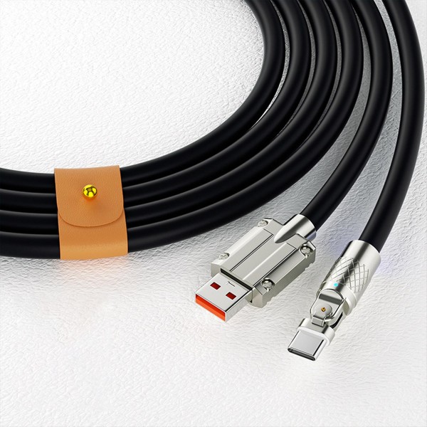Hurtigladingkabel Usb Til C-ledning 180 Graders Roterende Rettvinklet Hode For Hurtiglading Av Mobiltelefon 2m Type-C Flat Rund Svart