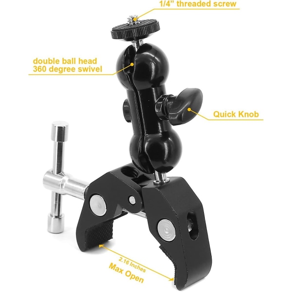 Kullederkula Armfäste Multifunktion Dubbelkula Adapter Klämfäste (1st, Svart)