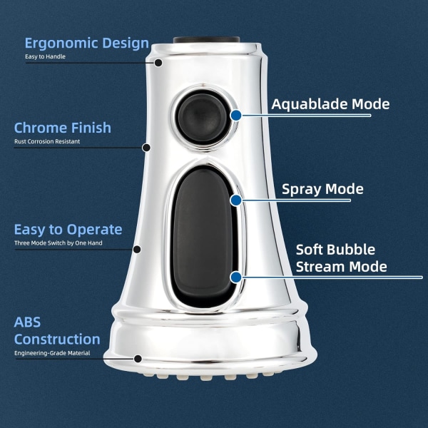 Kjøkkenkranhode-erstatning, uttrekkbar kjøkkensprayhode med 9 adaptere, 3-funksjons kjøkkenvaskspraydyse kompatibel med de fleste kraner( Chrome