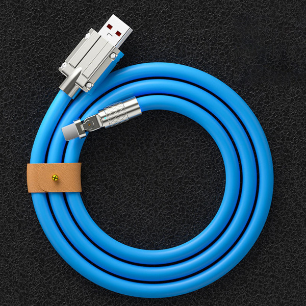 Snabbladdningskabel USB till C-sladd 180 grader roterande rätvinkligt huvud för snabbladdning av mobiltelefon 1m Apple Blue