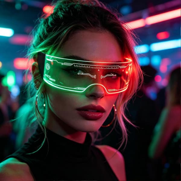 LED Lysende Briller – 7 Farver 12 Flash-tilstande – til Cyberpunk & Rave Party E