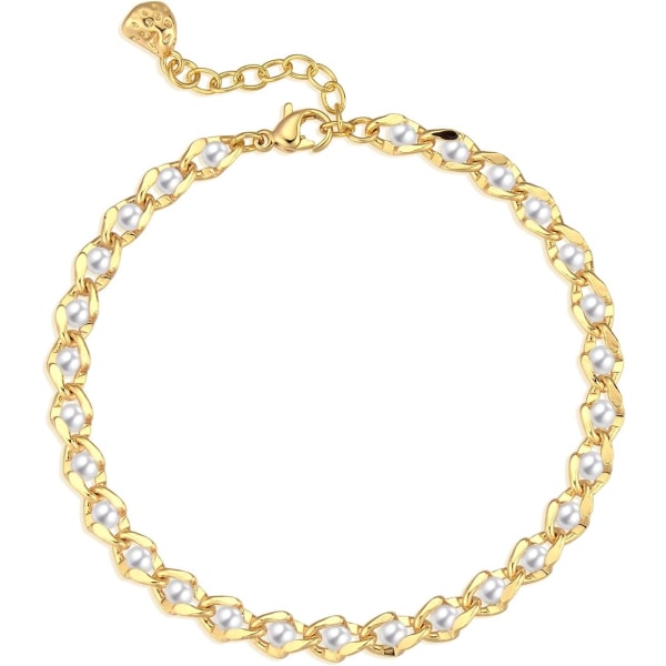 Armbånd for kvinner 14K gullbelagt delikate kjede enkle smykker søte for jenter Pearl B 2 Layer Satellite Chain