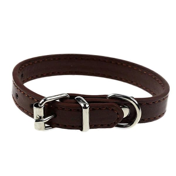 Halsbånd til hund og katt i kunstskinn, ensfarget, søtt, justerbart spenne Coffee S
