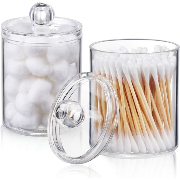 Q-tips holder dispenser for bomullsdott, bomullspinne, bomullsrondeller, tanntråd - 10 oz gjennomsiktig plast apotekerkrukke sett for baderomsoppbevaring Clear 2