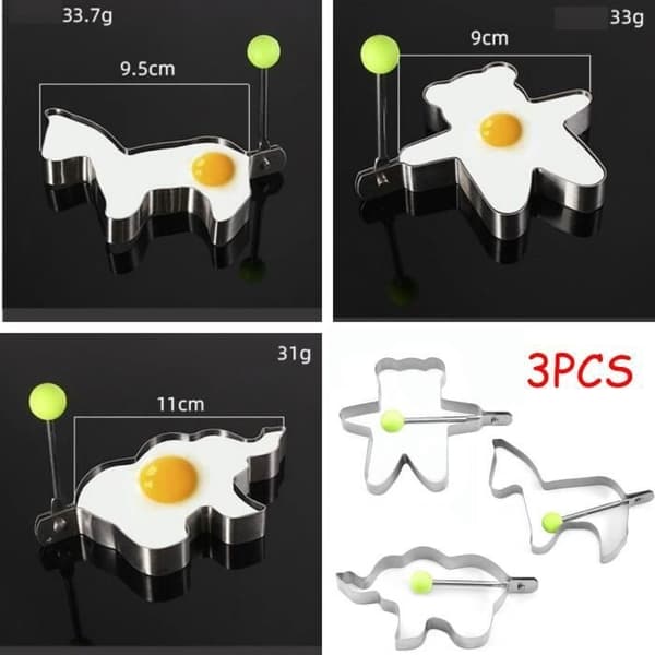 Äggform, stekäggsringar i rostfritt stål, omelettform, djurformad pannkaksform, för stekta ägg, pocherade ägg, matlagning