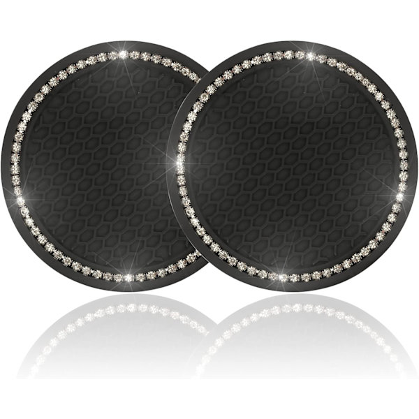 Auton mukitelineen alusta, 2 kpl universaali liukumaton auto, Bling Crystal Rhinestone Auton sisustustarvikkeet - Musta Black