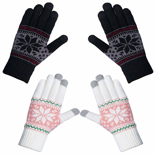 2 Pairs Women Winter Touch Screen Gloves Warm Knitted Thermal Gloves Thickened Plush Lining Wrist Gloves Touch Screen for Smartphone