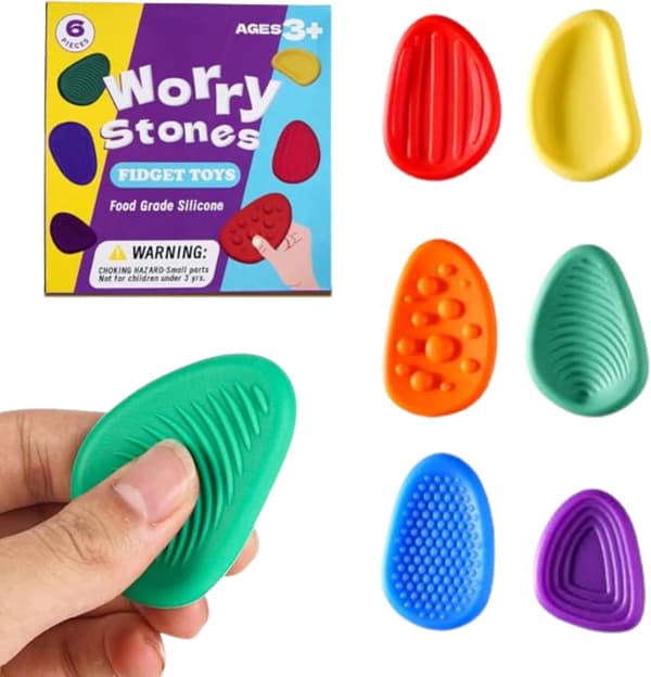 Fidgetlegetøj, 6-pak bløde og teksturerede sensoriske fidgetsten mod angst, sensorisk legetøj til børn med autisme, gave til alle.