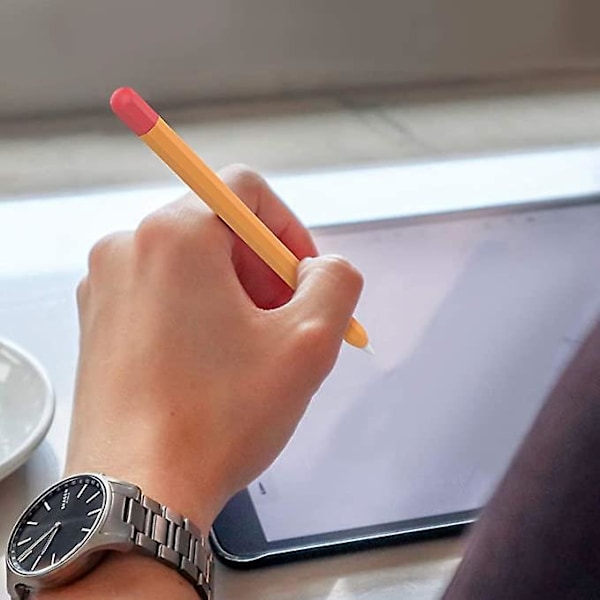 Apple Pencil 1. generasjons to-fargets etui, Apple Pencil 1. generasjons sklisikker silikonbeskyttelse (oransje + rød)