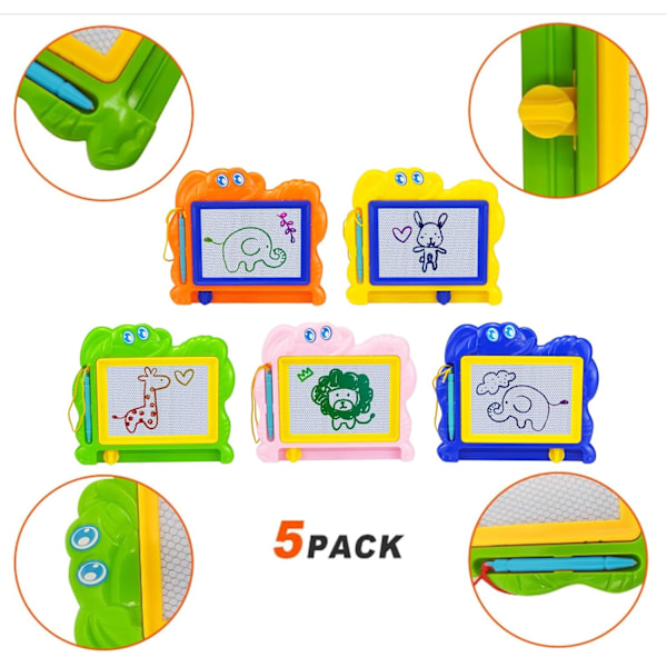 5 stk Mini Magnetiske Tegnebrett for Barn, Fargerike Doodle Tegnebrett for Småbarn 1-3, Slettbare Doodle Brett Tablett Skriveblokk for Gutter Jenter 5 Pcs Yellow/Pink/Blue/Green/Orange