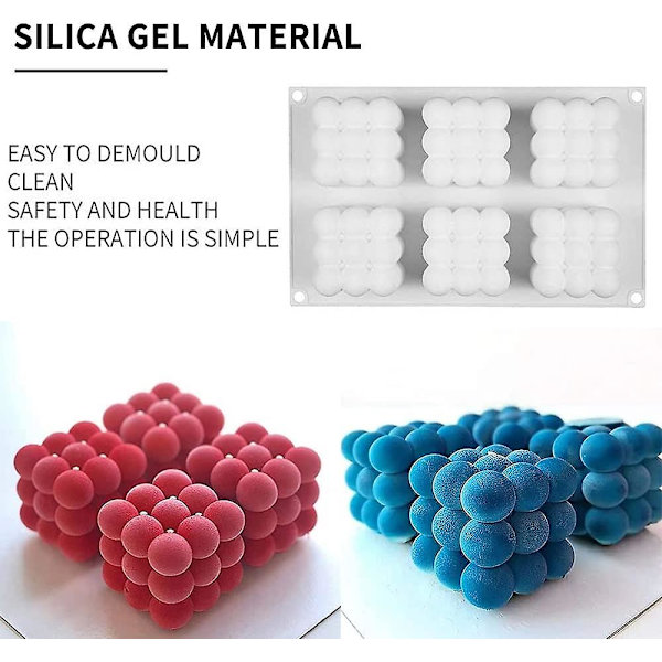 6-huls kubeform, silikone stearinform til bagning af chokoladekage og fremstilling af 3d håndlavede stearinlys z