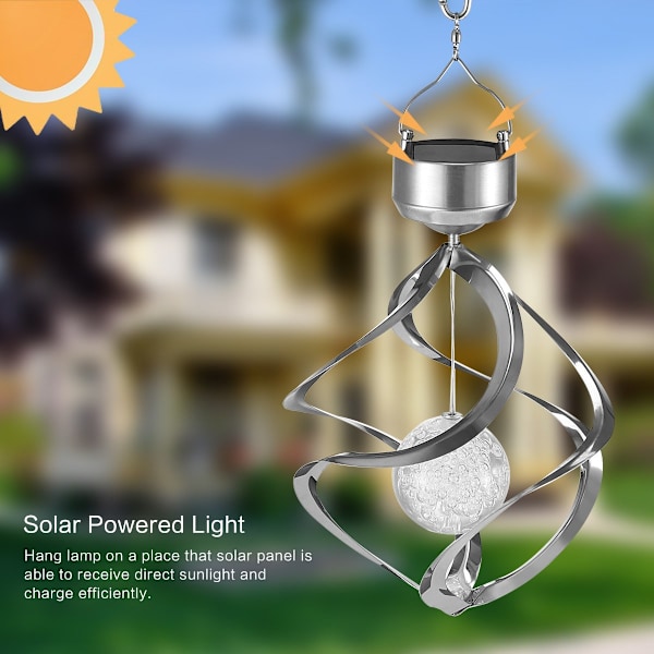 Chimes Sensor Fargeskiftende Roterende Krystallkule Hage Utendørs Ornamenter Hengende Lampe Vindspinner for Plener Hage Hjem Fest Festival Solcellelys