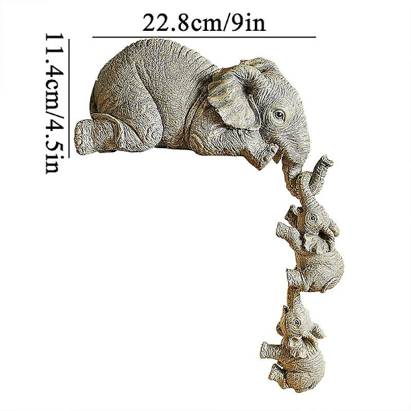 Resin Dekorative Håndværk 3-delt Realistiske Elefanter Mor Hængende 2-babyer Figur