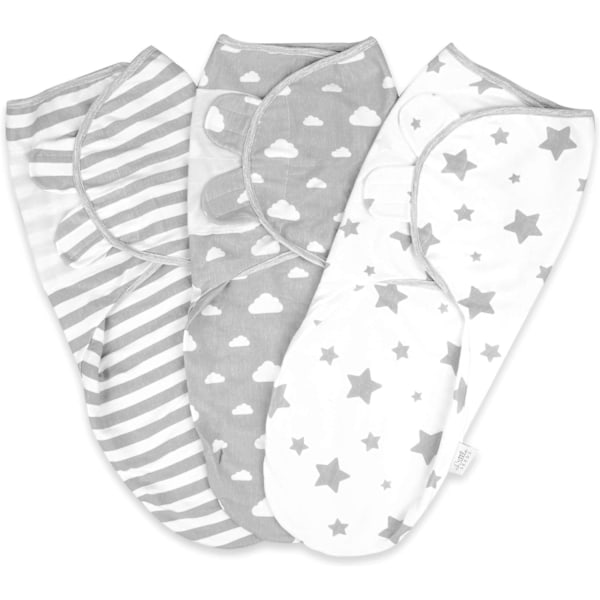 Uusi syntyneen vauvan swaddle-peite 0-3 kuukautta 100% luomupuuvillaa, 3 kpl pakkaus - Vauvan peitot pojille ja tytöille - Lantiolle terveellinen muotoilu Grey, White