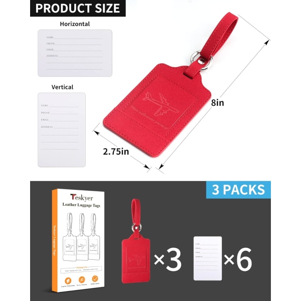 3-packs bagagelappar för resväskor, bagageetiketter, stark, märkbar, hållbar, reselappar för bagage, resetillbehör, röd Starry Red 2.7 x 4.2 Inch/6.8 x 10.7 cm