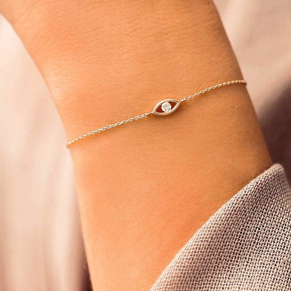 Armband för kvinnor 14K guldpläterad delikat kedja enkelt smycke sött för flickor Evil Eye A 2 Layer Satellite Chain
