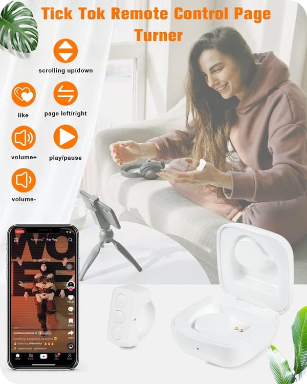 Fjernkontroll Kindle App Sideskifter, Bluetooth Kamera Videoopptaker Fjernkontroll, Scroll Ring for iPhone, iPad, iOS, Android - Kontroller