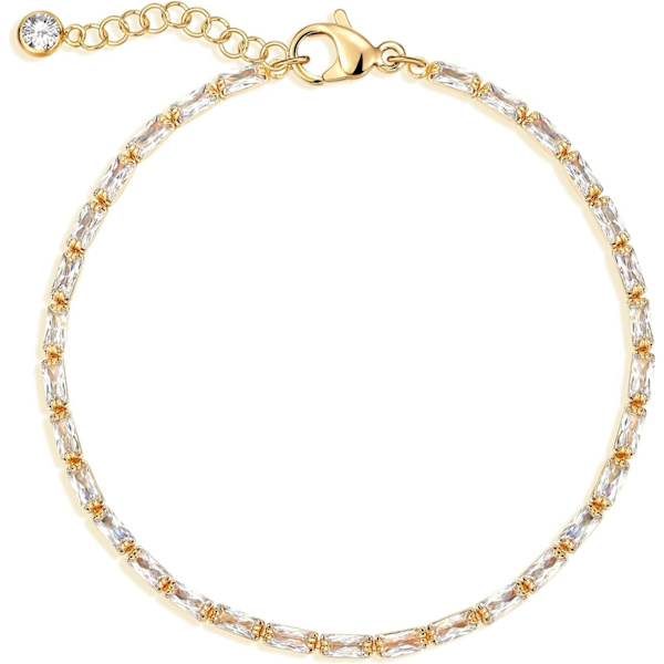 Armband för kvinnor 14K guldpläterad delikat kedja enkelt smycke sött för flickor Tennis Chain Baguette A 2 Layer Satellite Chain