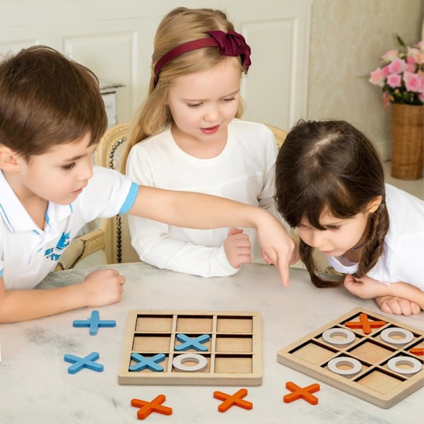 Kryss och tvärs-spel, Tic Tac Toe-spel, brädspel för familjer, XO-schackbrädespel, klassiska brädspel, vuxeninteraktivt spel i trä 2 Pcs Black