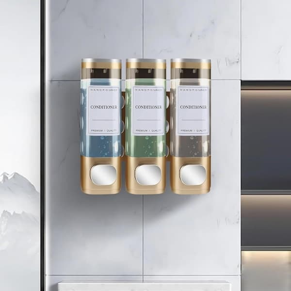Vægmonteret sæbedispenser - 3-rums brusedispenser 300ml x3 til shampoo og sæbe sølv Silver