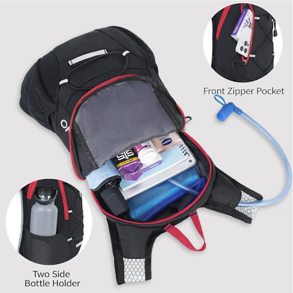 Lättviktsryggsäck för vätsketillförsel, löparryggsäck med 2L vattenblåsa, Hydro Water Daypack för cykling vandring Rave för män kvinnor Red1