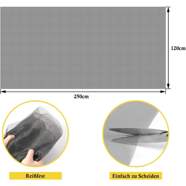 Fluegitter for Windows Net, 120cm x 250cm Myggnetting, Justerbar DIY Fluegitter Vindusnett Rull, Vindusskjerm Erstatning, Insektnetting B
