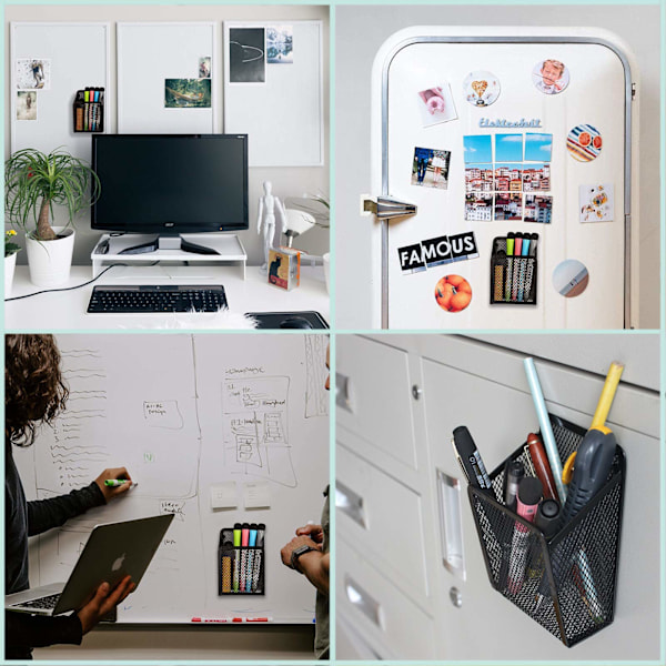 Magnetisk skrivebordsopbevaringsboks Metalnet Opbevaringsboks Kontorartikler Net Penholder Sukkerstativ Whiteboard Køleskabsmagnet 2 pak