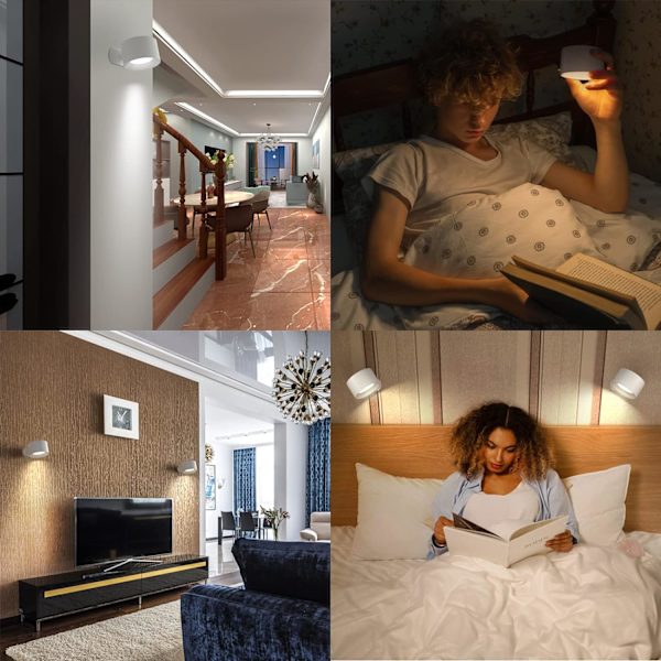 Væglampe LED-lampe Genopladelig Batteri Væglamper Dæmpbar med 3 Farvetilstande 3 Lysstyrker 360° Drejelig Berøringsstyring Væglamper til Soveværelse