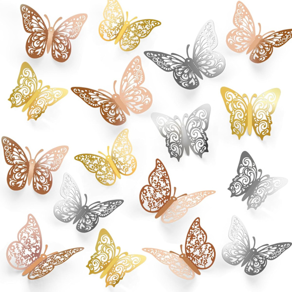 72 stk sommerfugldekorasjoner, 3 størrelser 3 stiler, 3D sommerfuglveggdekor, sommerfuglfestdekorasjoner, bursdagdekorasjoner, sommerfugler for håndverk 72 Pcs, Multi
