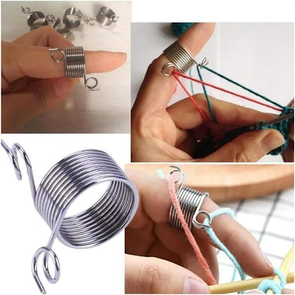 Strikkefingerbøl i rustfrit stål, strikkefinger, ring, garnguide, spiralformet fingerbøl, strikke- og sytilbehør