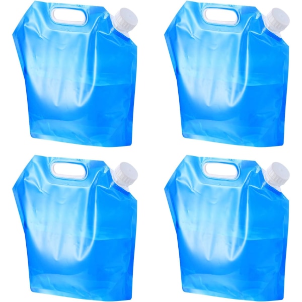 4-pack vattenbehållare, 5L hopfällbar dricksvattenbehållare för bil, hopfällbar vattenpåse för utomhusbruk, sport, vandring, camping, grillning, picknick (blå)