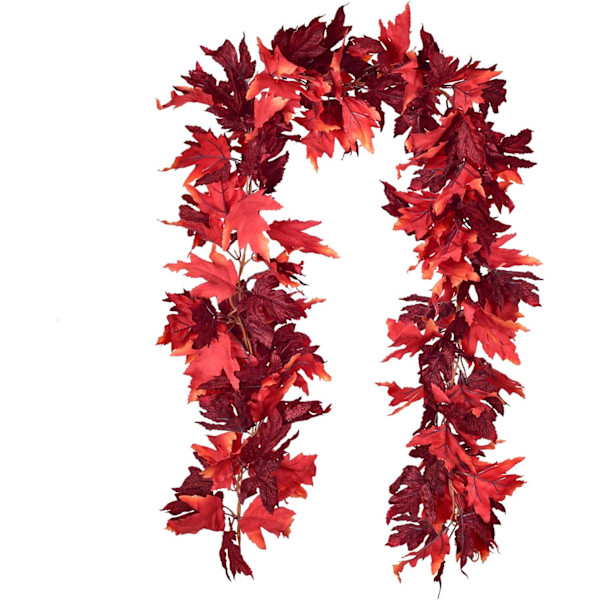 2 Pak efterårsguirlande ahornblad, 5,9 fod/stk. hængende vinstokguirlande kunstig efterårsløv guirlande Thanksgiving-dekoration til hjem bryllup pejs Dark Red