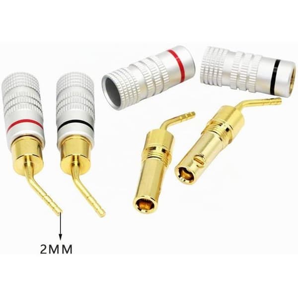 Guldpläterad 2 mm skruvbar banankontakt för högtalarkabel (4-pack)