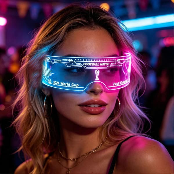 LED Lysende Briller – 7 Farver 12 Flash-tilstande – til Cyberpunk & Rave Party E