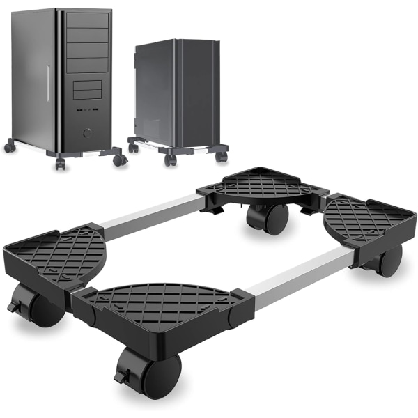PC-stativ för golv, datortornstativ med 4 hjul PC-hållare Mobilt PC-stativ 25 kg svart
