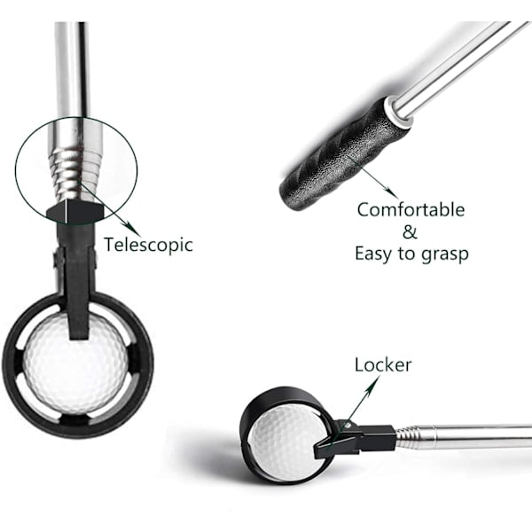 Golfbollplockare, 6 fot/9 fot rostfritt teleskopiskt golfbollplockare för vatten med golfbollgrip för putter, golftillbehör, presenter för 9 Feet