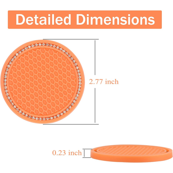Auton mukitelineen alusta, 2 pakkausta yleismaailmallinen auto liukumaton mukitelineen lisäalusta, Bling Crystal Rhinestone Auton sisätilatarvikkeet-Oranssi Orange