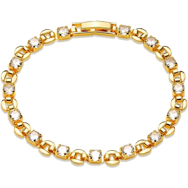 Armbånd for kvinner 14K gullbelagt delikate kjede enkle smykker søte for jenter Tennis Link Chain Round 2 Layer Satellite Chain