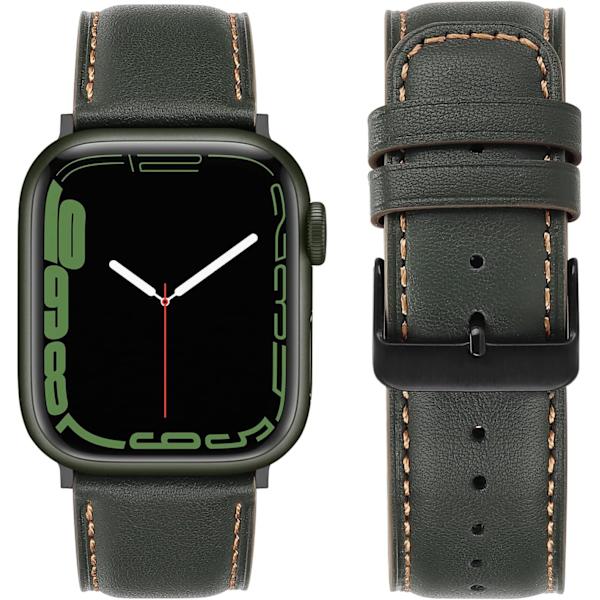 Remmar kompatibla med Apple Watch-rem 45mm 44mm 42mm 41mm 40mm 38mm, dam- och herrremmar i läder, ersättningsband kompatibla med iWatch serie 7 Dark Green 41mm/40mm/38mm