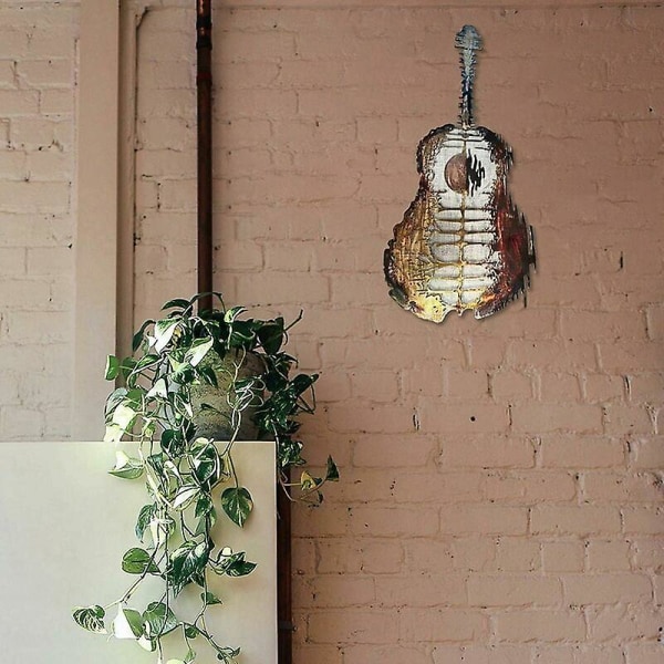 Abstrakt jerngitarist metallveggskulptur - retro veggdekor for bakgård eller veranda 25*10 cm