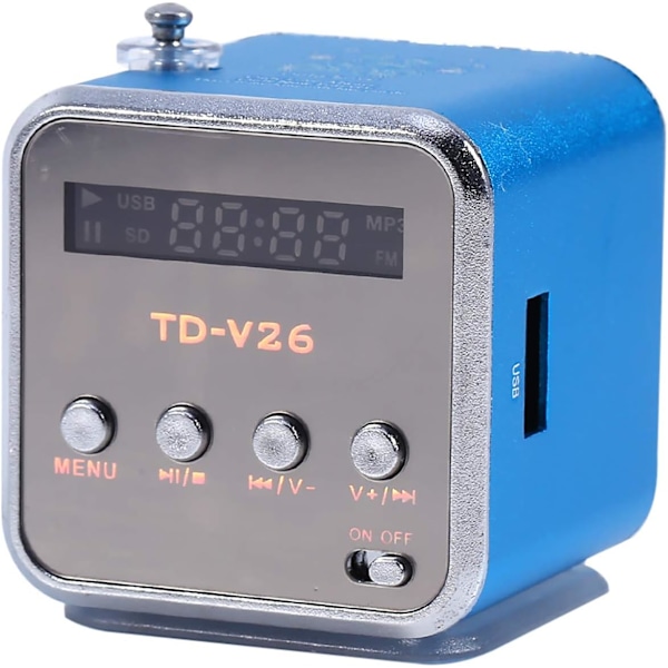 Radio, Radio Billig, Td V26, Pieni kannettava radio verkkovirralla ja akulla Mini-kaiutin Musiikkisoitin Kannettava Fm-radio Pc Muoti Tukee Tf-korttia ja U Di Blue