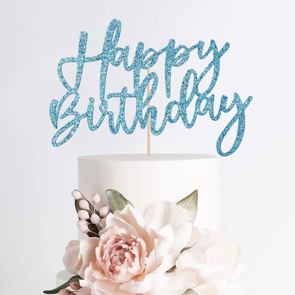 Blue Birthday Cake Toppers Sæt, Guld Balloon Cake Toppers Til Kvinder, Tillykke med fødselsdagen Hjerter og Stjerner Cake Toppers Til Drenge Piger Fødselsdagsfest