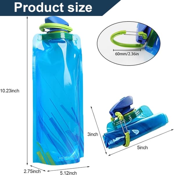 2-pack 701 ml hopfällbara vattenflaskor, vikbara mjuka flaskor med säkert lås - återanvändbara, bärbara för gym, löpning, camping blå+vit blue+white 700ML
