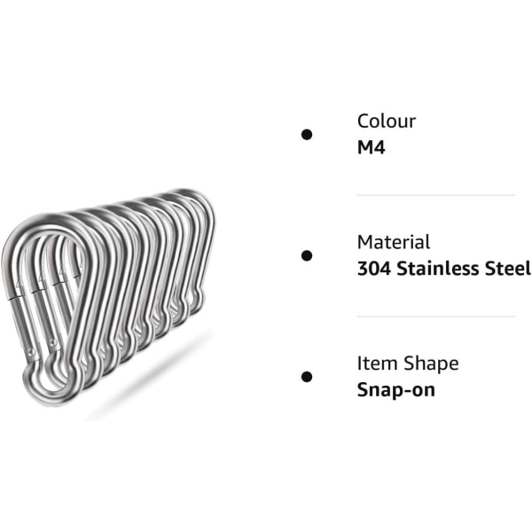 Fjederlås i rustfrit stål 304, kraftig metalclips til reb, lille snaplås, nøglering, spænde til hængekøje, gyngesæt, udendørs Stainless Steel 1.57inch(m4)8pcs