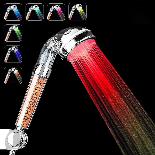 7 färgskiftande LED-duschhuvud, Badrum Spa LED-duschhuvud - Högtrycksvattenbesparing - Hög filtrering med tre nivåer negativ jonisk 7