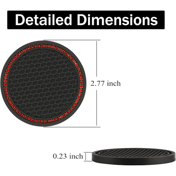 2 stk. Universal Auto Anti-Slip Kopholder Indsats Coaster, Bil Kopholder Coaster, Bling Krystal Rhinestone Bil Interiør Tilbehør, Sort - Blackred