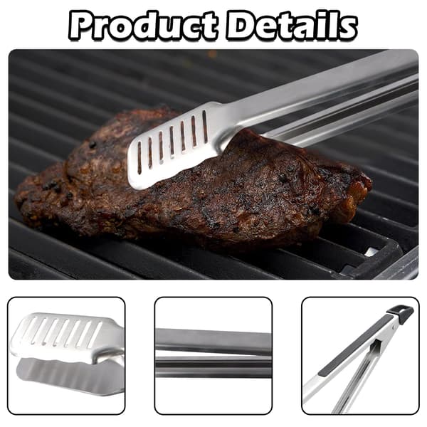 1 grilltang, 45 cm, rustfrit stål, sort og sølv, ideel til madlavning og servering.