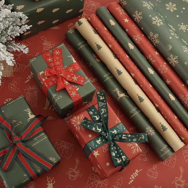 Presentpapper julklappspappersset (7-pack) kraftpapper julklappspapper 50x74 cm - återanvändbart presentpapper