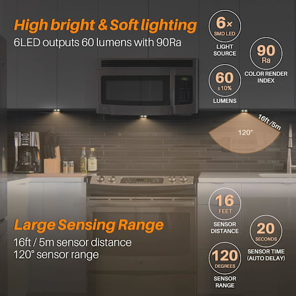 Rörelsesensorlampor inomhus, High CRI Stick on Puck Lights Batteridriven, Sladdlös LED-lampa för under skåp, skåp, garderob, trappor, kök Golden Body, Warm White, 3 Pack 3 Pack
